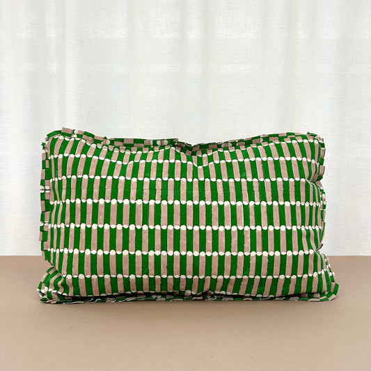 Hand Printed Frill Cushion - Pink/Green